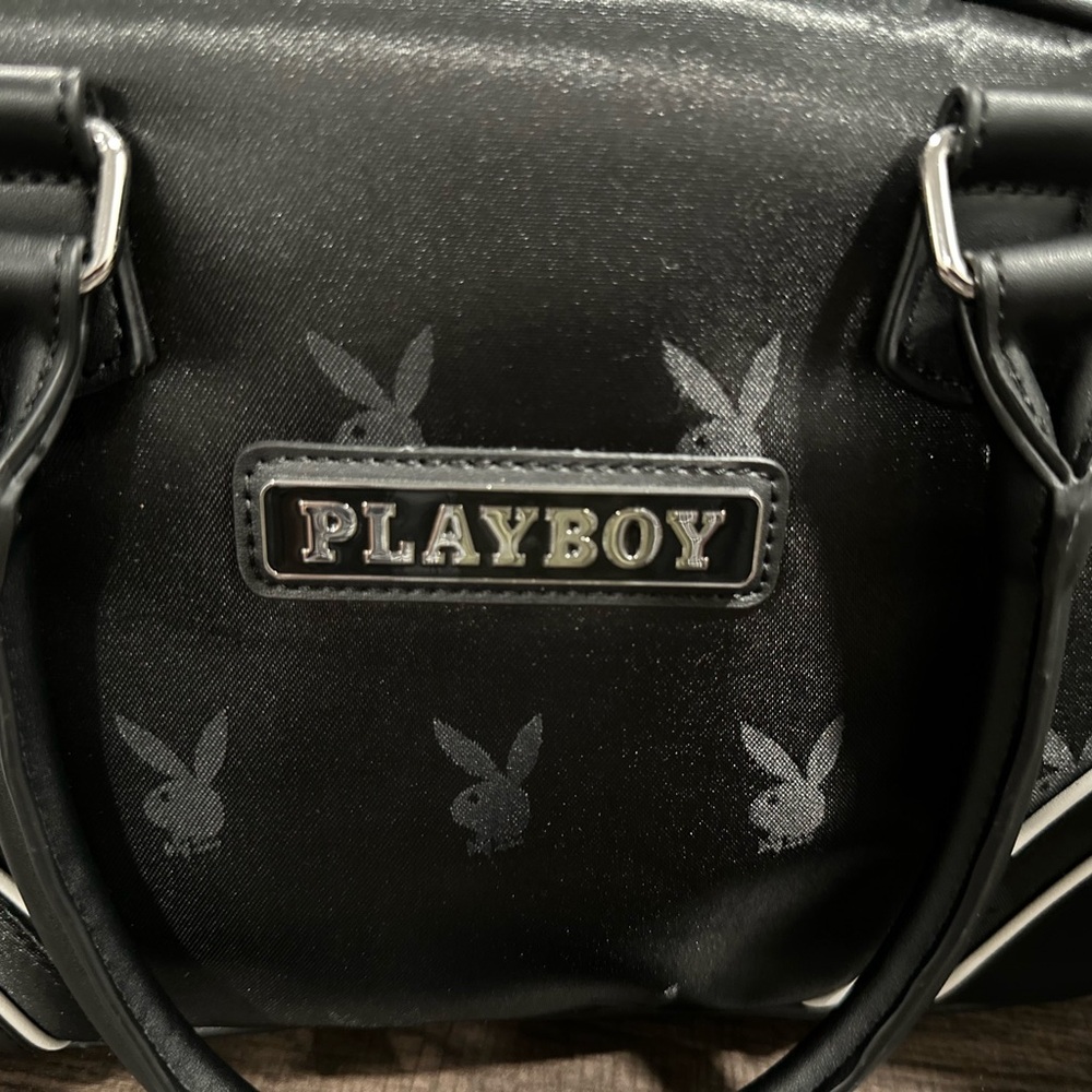 PLAYBOY Black Dome Satchel with White Piping - Picture 4 of 12